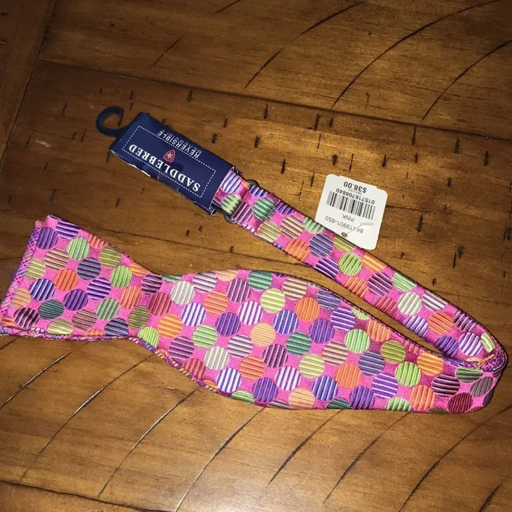 New $38 Saddlebred reversible Silk blend PINK tone mens or dog bow tie bowtie